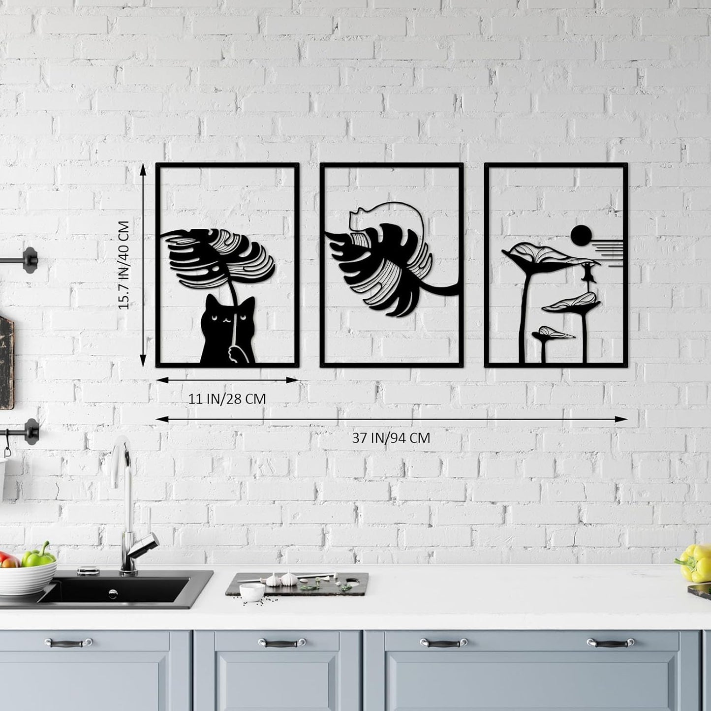 3Pcs Black Cat Wall Art, Metal Wall Sculptures, Cat Wall Decor for Cat Lovers, for Living Room Bedroom Kitchen Office Wall Hanging Décor