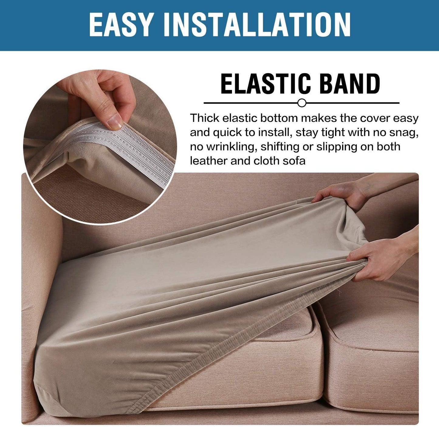 H.VERSAILTEX Velvet Stretch Couch Cushion Cover Plush Cushion Slipcover for Chair Loveseat Sofa Cushion Furniture Protector Seat Cushion Sofa Cover (2 Piece Large Sofa Cushion Covers, Taupe)