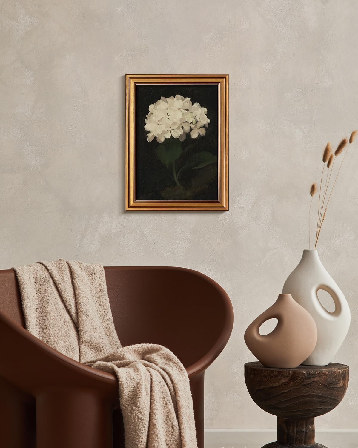 HUARCEY Gold Framed Vintage Wall Art for Living Room, Flowers Painting Canvas Prints Shelf Decor for Kitchen, Aesthetic Bedroom Wall Art, Christmas Gifts for Friends Family (White Hydrangea 12"x16")