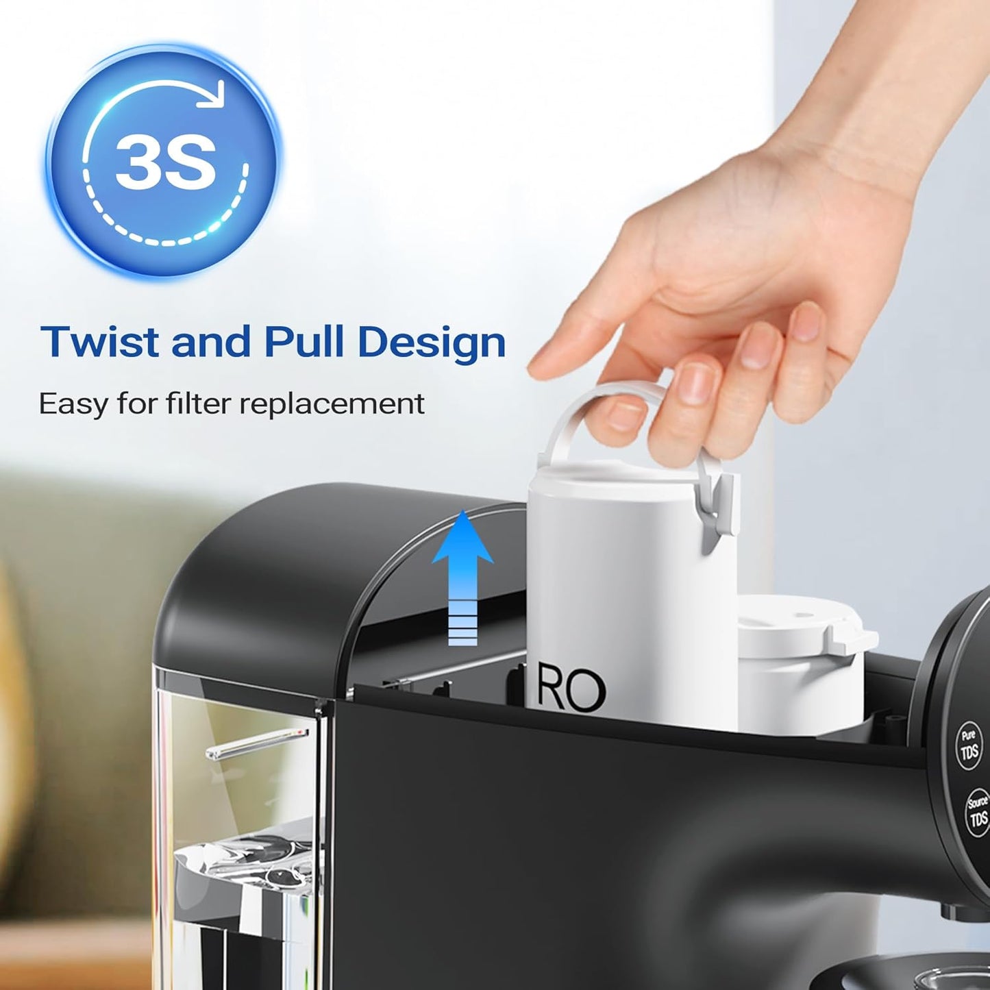 Ecoviva Countertop Reverse Osmosis Water Filtration System, Portable RO Water Filter Purifier with 5 Stage Filtration, 3:1 Pure to Drain, TDS Monitor, Faster Delivery Flow, Plug and Use - White