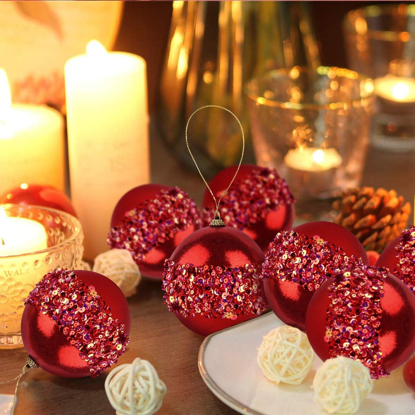 4" Christmas Ball Ornaments, 4pc Set Red Shatterproof Christmas Decorations Tree Balls for Xmas Trees Wedding Party Holiday Decorations