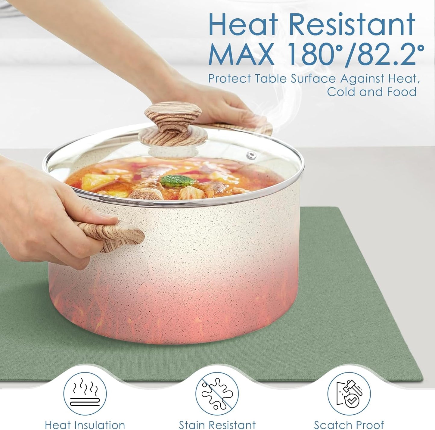 MANSPHIL Sage Green Cloth Placemats Set of 6, Double Layer Faux Linen Place Mats Heat Resistant Washable Table Mats for Dining Kitchen, 13x19 Inch