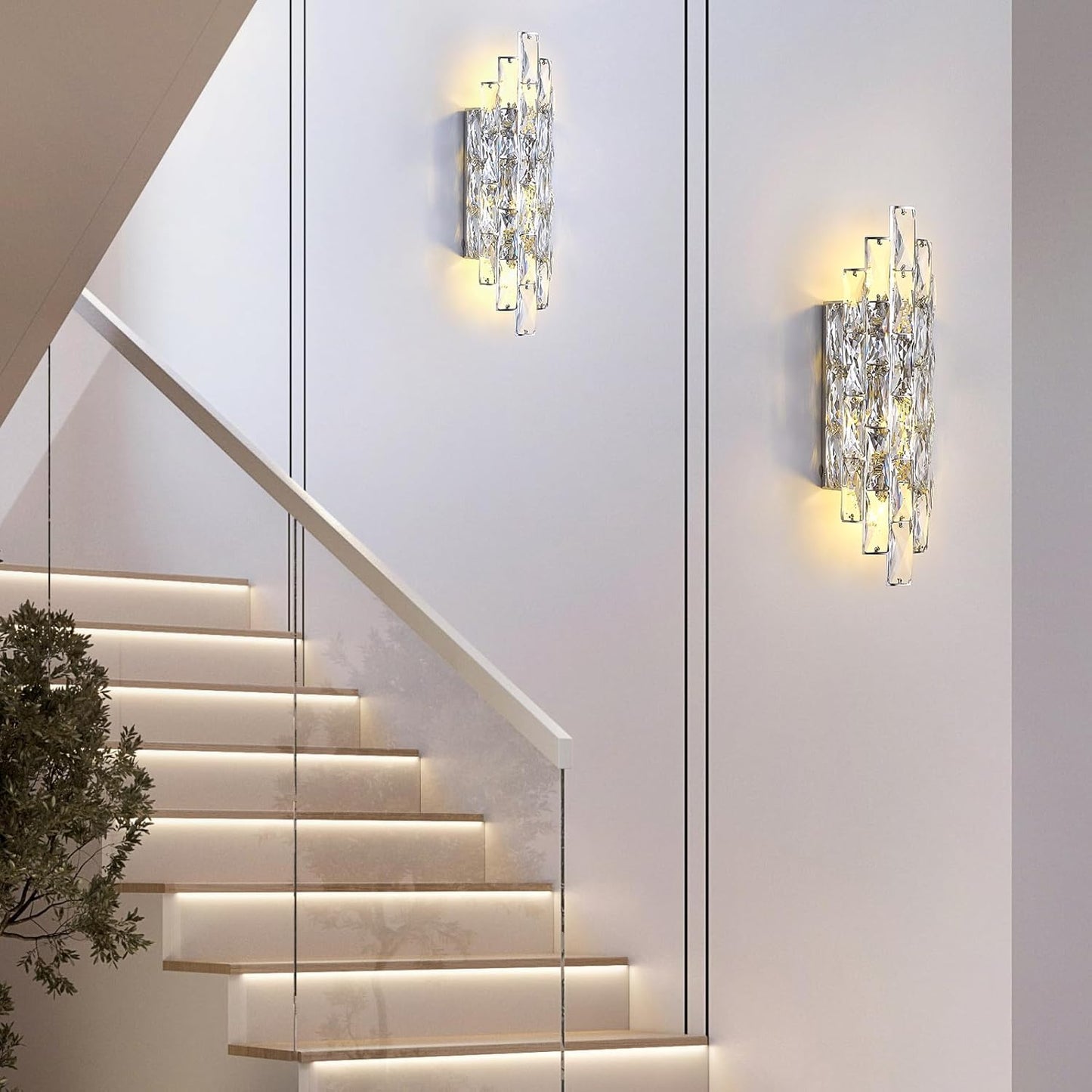 Modern Chrome Crystal Wall Sconce Light Fixtures, Wall Mount Lamps for Bedroom Living Room Bathroom Vanity Mirror