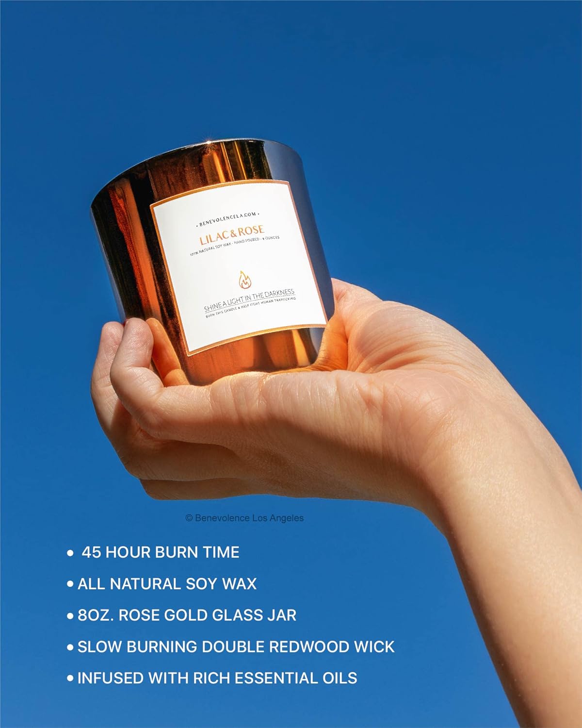 Benevolence LA Lilac & Rose Wood Wick Candles | Soy Scented Candles for Home | Gifts for Women and Men | Home Fragrance | Aromatherapy | Shelf Decor, Bathroom Freshener | 8oz, 45 Hour Burn