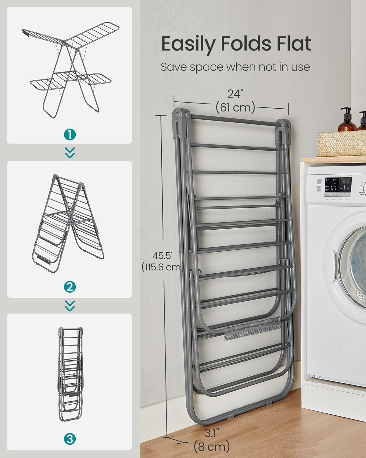 SONGMICS Clothes Drying Rack, Foldable 2-Level Laundry Drying Rack, Free-Standing Laundry Airer, with Height-Adjustable Wings, 33 Drying Rails, Sock Clips, Gray ULLR053G02V1