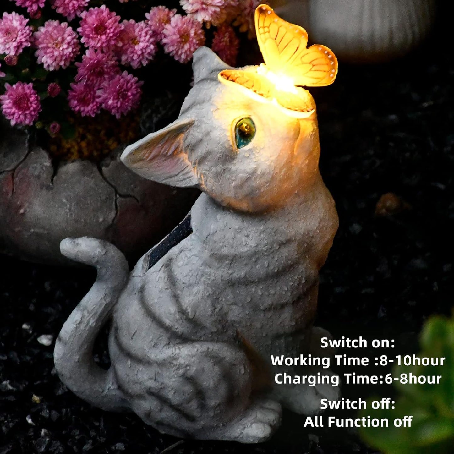 Cat Garden Figurines Outdoor Decor Solar Statue with LED Lights for Patio Lawn Yard Art Decoration Housewarming Garden Gift