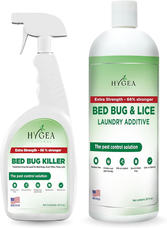 Bed Bug & Lice Extra Strength Elimination Duo - Includes 24 oz Lice & Bed Bug Spray & 32 oz Laundry Additive - environmentally responsible Formula - Pest Control for Home & Travel