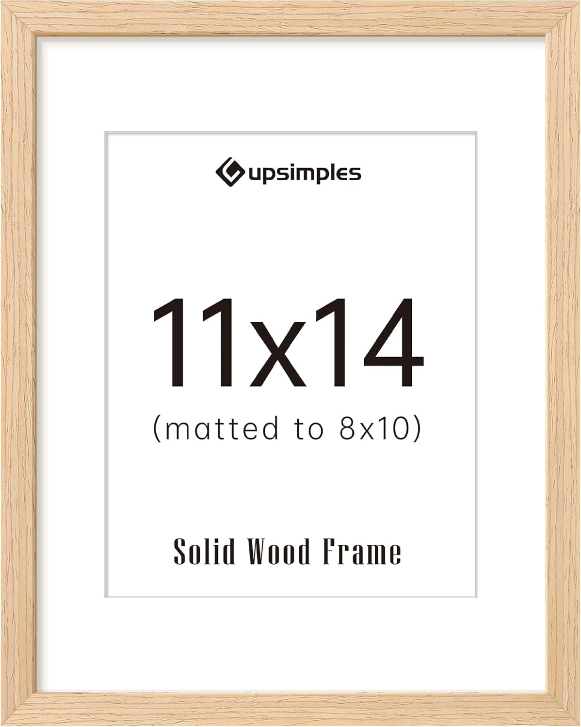 upsimples 11x14 Picture Frame, Natural Solid Wooden Picture Frames, Display 8x10 with Mat or 11 x 14 Without, Vertical or Horizontal Wall Hanging, 1 Pack, Natural