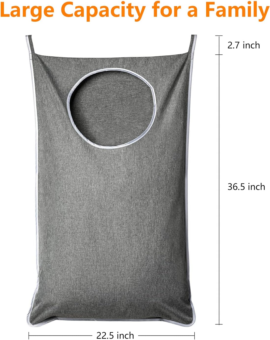 XL Hanging Laundry Hamper, Extra Large Tear-resistance Door Hamper with 2 Types Hooks for Dirty Clothes, Save Bathroom Space Hanging Laundry Bag (36.5x 22 Inch,Grey)