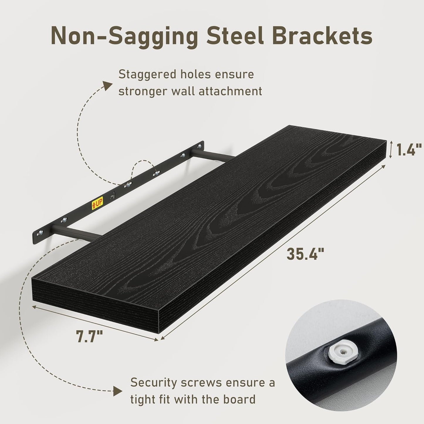 Fun Memories Black Floating Shelves 36 Inch Long, Rustic Farmhouse Bathroom Shelves Over Toliet, 36 x 8 Inch Floating Shelves for Wall, Deep Wall Shelf for Living Room, Kitchen, Bedroom, Set of 2