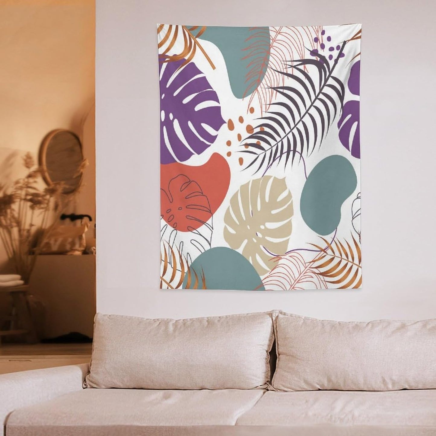 ICMOLYYENLO Tropical Green Leaves Tapestry, Exotic Leaves Beautiful Bedroom Wall Hanging, Floral Poster Blanket for Bedroom Living Room Dormitory Apartment 60x60 Inch