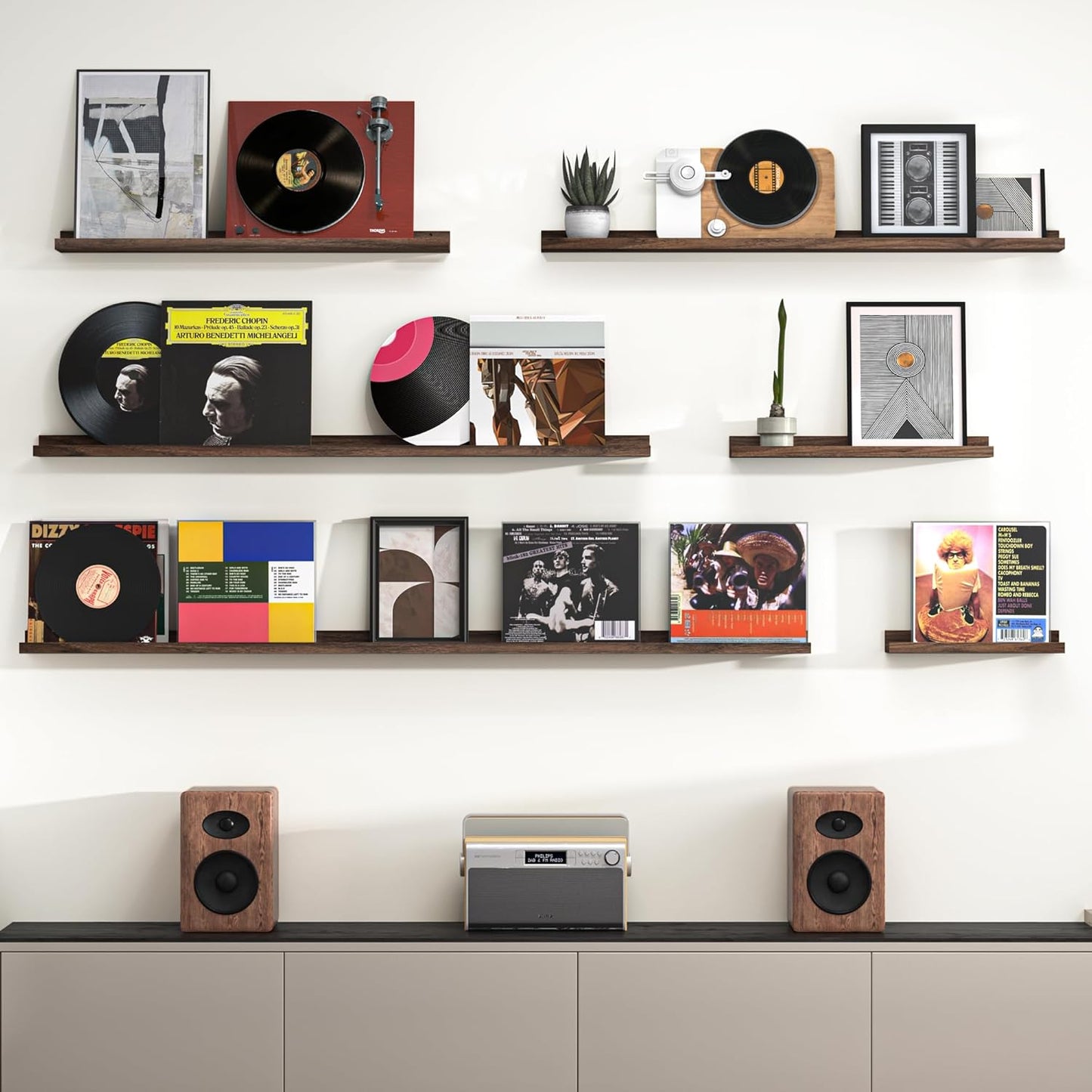 Heimlove Picture Ledge Shelf, Floating Shelves Set of 2, 72 Inches Long Large Picture Shelf for Wall with Ledge, Kids Bookshelf Wall Mounted for Living Room Bedroom Decor Books Photo Frames, Walnut