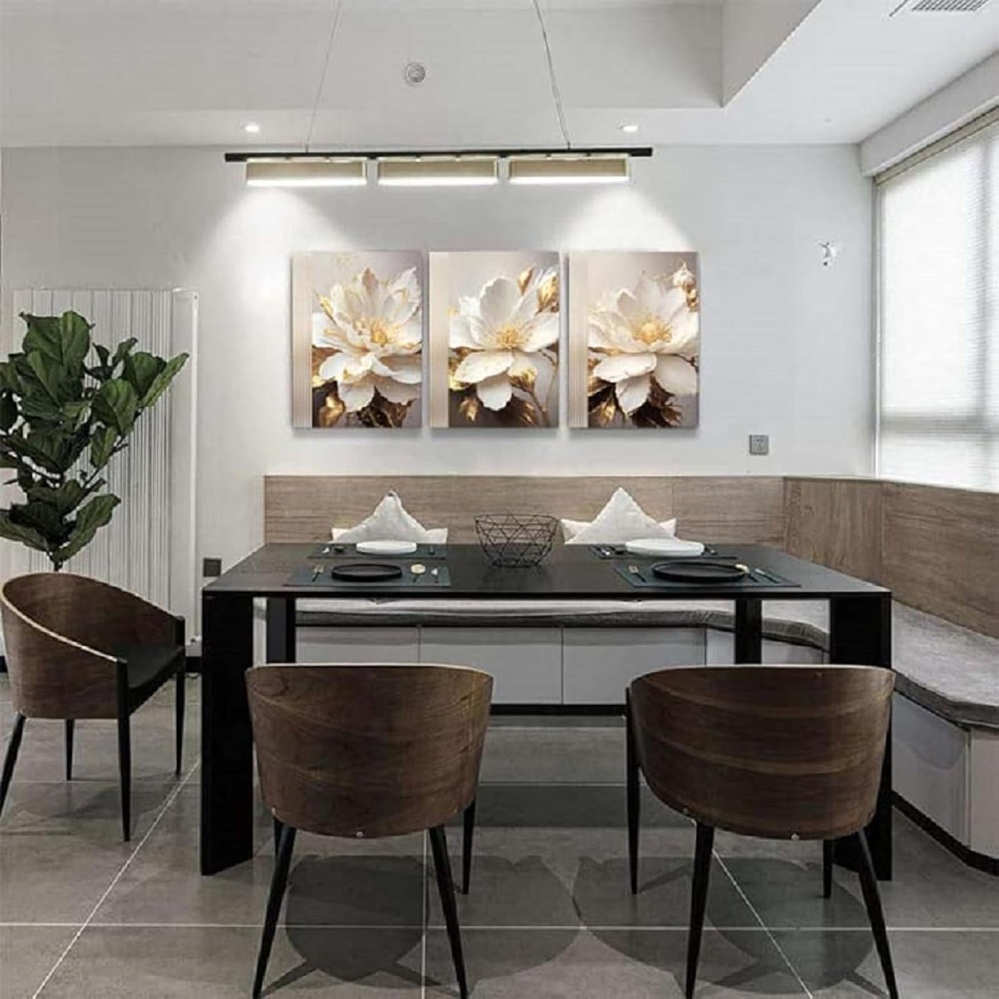 Yxbhhym Flower Canvas Wall Decor Living Room Bathroom Wall Art Paintings for Bedroom Wall Art Dining Room White Floral Picture Poster Artwork Modern Framed Art Prints 3 Piece Home Decorations