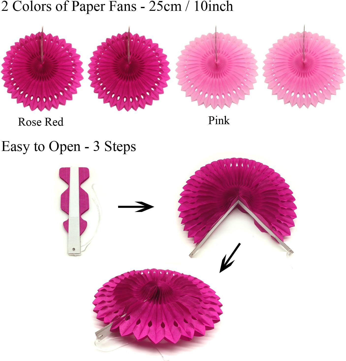 ZERODECO Party Decoration, 21 Pcs Pink Hanging Paper Fans, Pom Poms Flowers, Garlands String Polka Dot and Triangle Bunting Flags for Birthday Parties, Bridal Showers, Baby Showers, Wedding