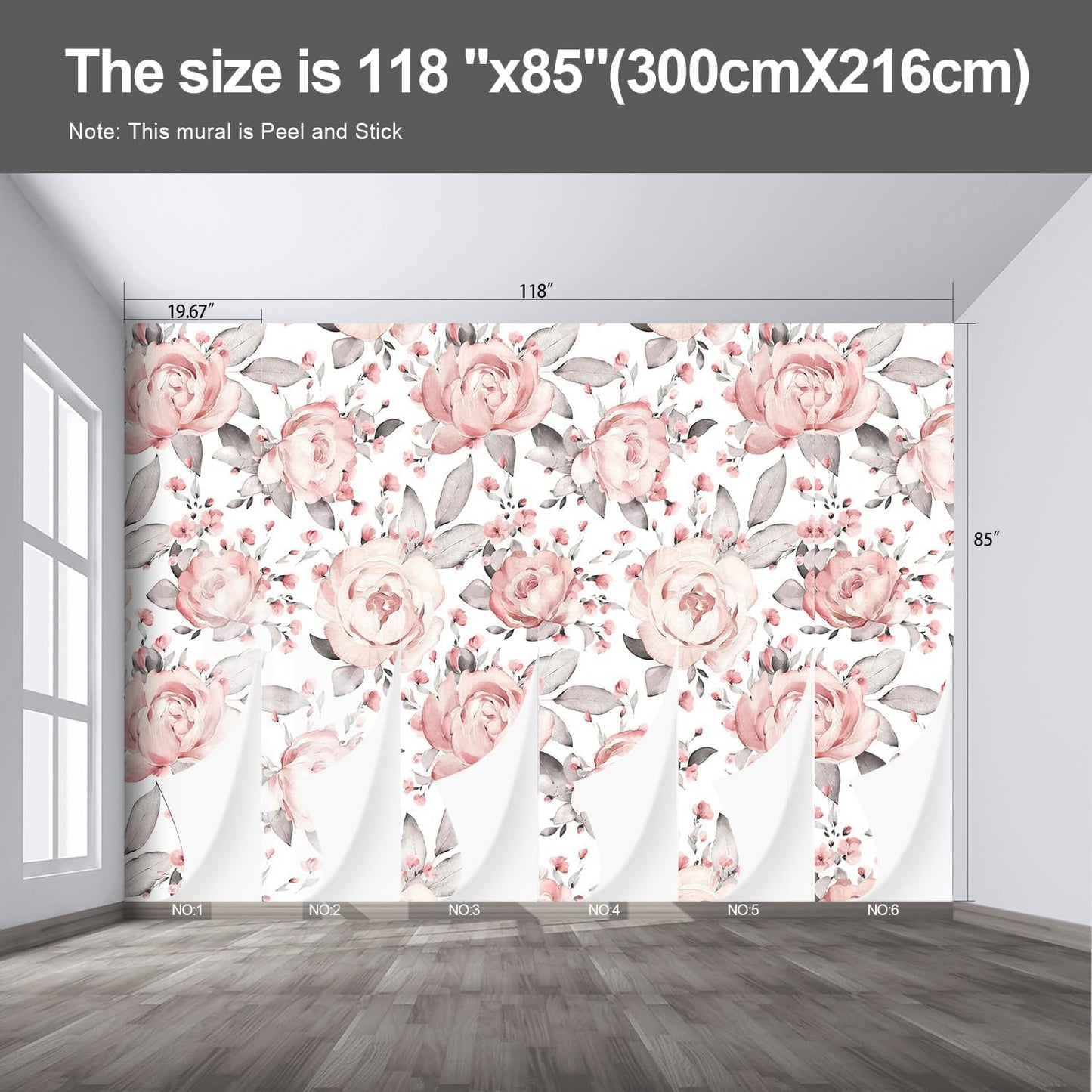 Pink Floral Wall murals Peel and Stick Flowers Wallpaper for Bedroom Living Room - 85"x118"