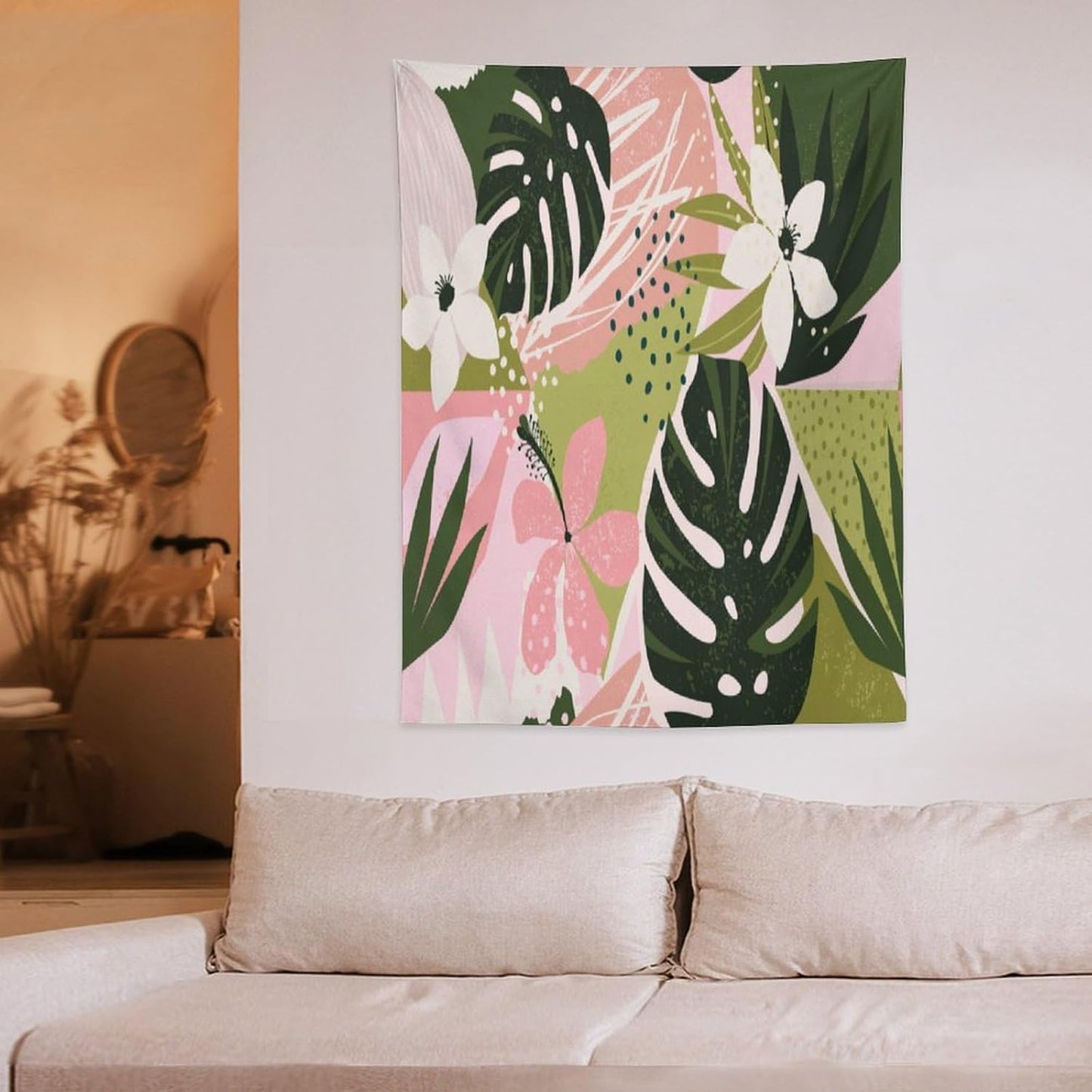 ICMOLYYENLO Tropical Green Plant Tapestry, Green Palm Leaves Natural Landscape Print Wall Tapestry for Bedroom Living Room Dormitory 50x60 Inch