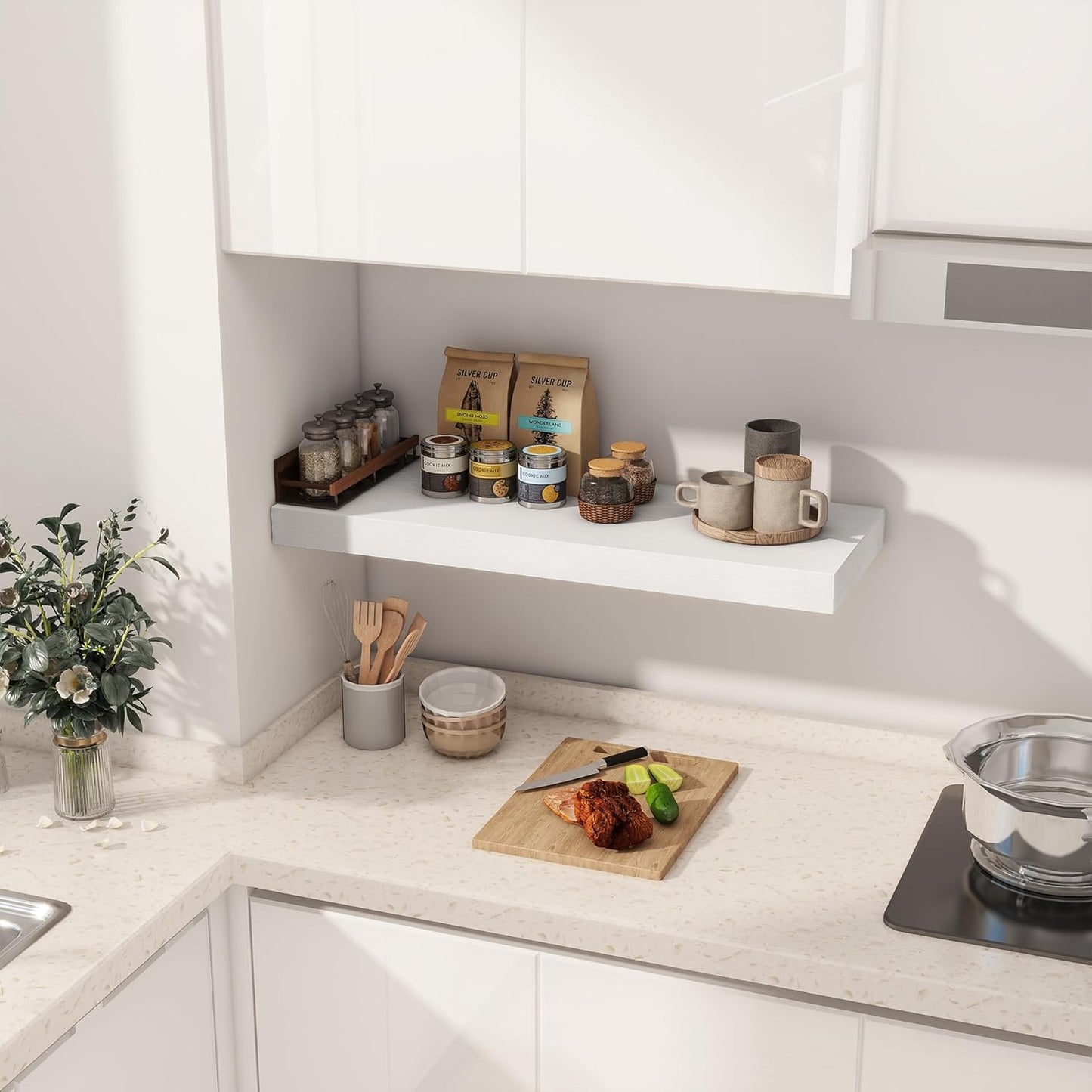 Fun Memories 30 Inch Floating Shelves White, 12 Inch Deep Floating Shelf for Books, 30 x 12 x 2 Deep & Thicked Wall Shelves for Bathroom, Living Room, Kitchen, Set of 1