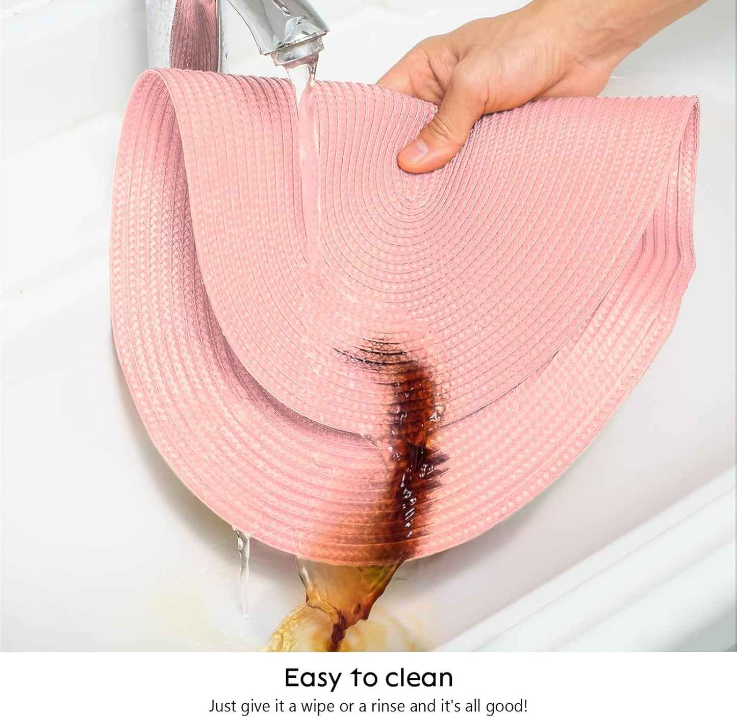 AHHFSMEI Placemats Set of 6 for Dining Table Washable Woven Vinyl Non-Slip 18x12 inches Placemat Heat-Resistant Durable Table Mats for Dining Table Easy to Clean(Pink)