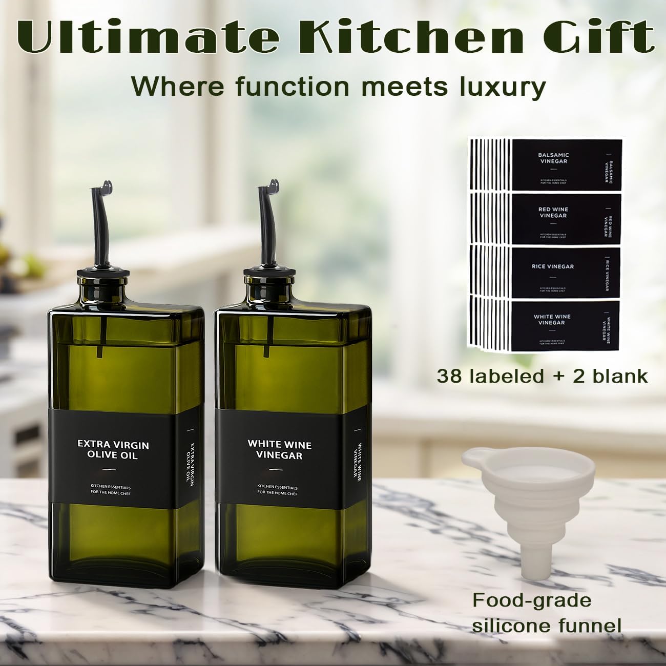 Olive Oil Dispenser Bottle for Kitchen - UV-Protected Oil Bottles 16.9oz, Oil and Vinegar Dispenser Set, Drip-Free Pourer, Elegant Kitchen Essential- 16.9oz, Set of 4
