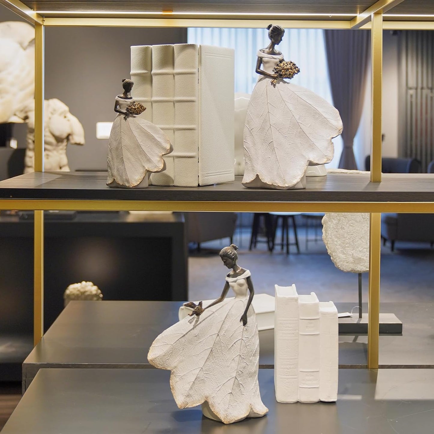 Guichifun Fairy Statue Collection Home Decoration - White Leaf Angel Girls Resin Home Decor for Outside or Inside Rustic Garden Outdoor Yard Decorations Figurines Memory Gift 7.5 x 4.5 x 11.5 Inch