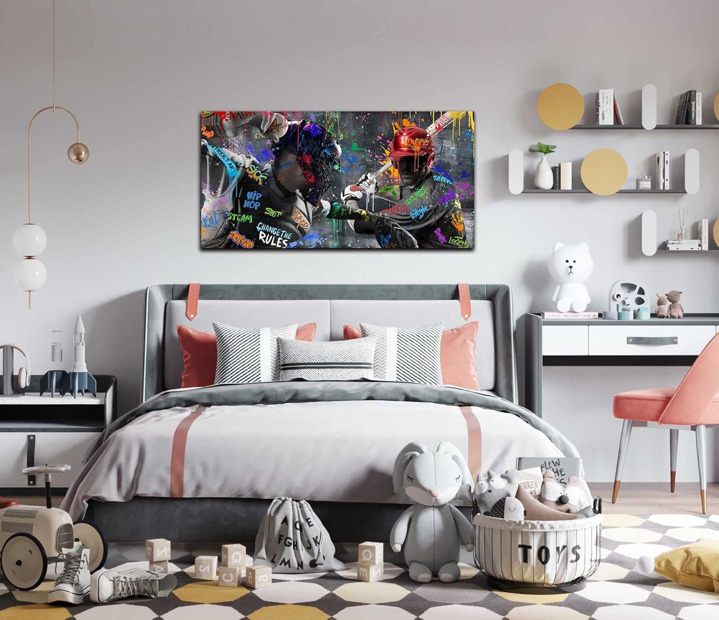 JKWALL77 Graffiti Baseball Wall-Art - Wall Decor for Bedroom Teen Boy - Sports Wall Decor Ready to Hang 40" x 20"