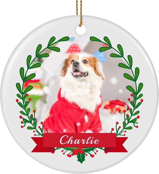 Personalized Dog Photo Christmas Ornament 2025, Ceramic Custom Pet Memorial Ornament Xmas Gifts for Christmas Trees Decorations
