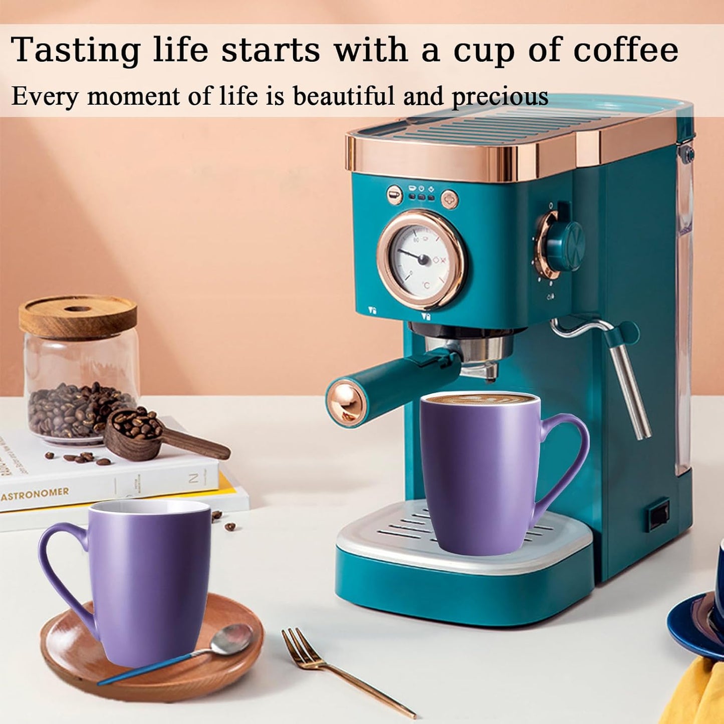 Coffee Mugs Set of 6, 12oz Ceramic Coffee Mugs with Handle, Matte Porcelain Purple Coffee Mug for Latte, Tea, Cocoa, Cappuccino, Cups for Women Men for Home Restaurant Mug (Purple)