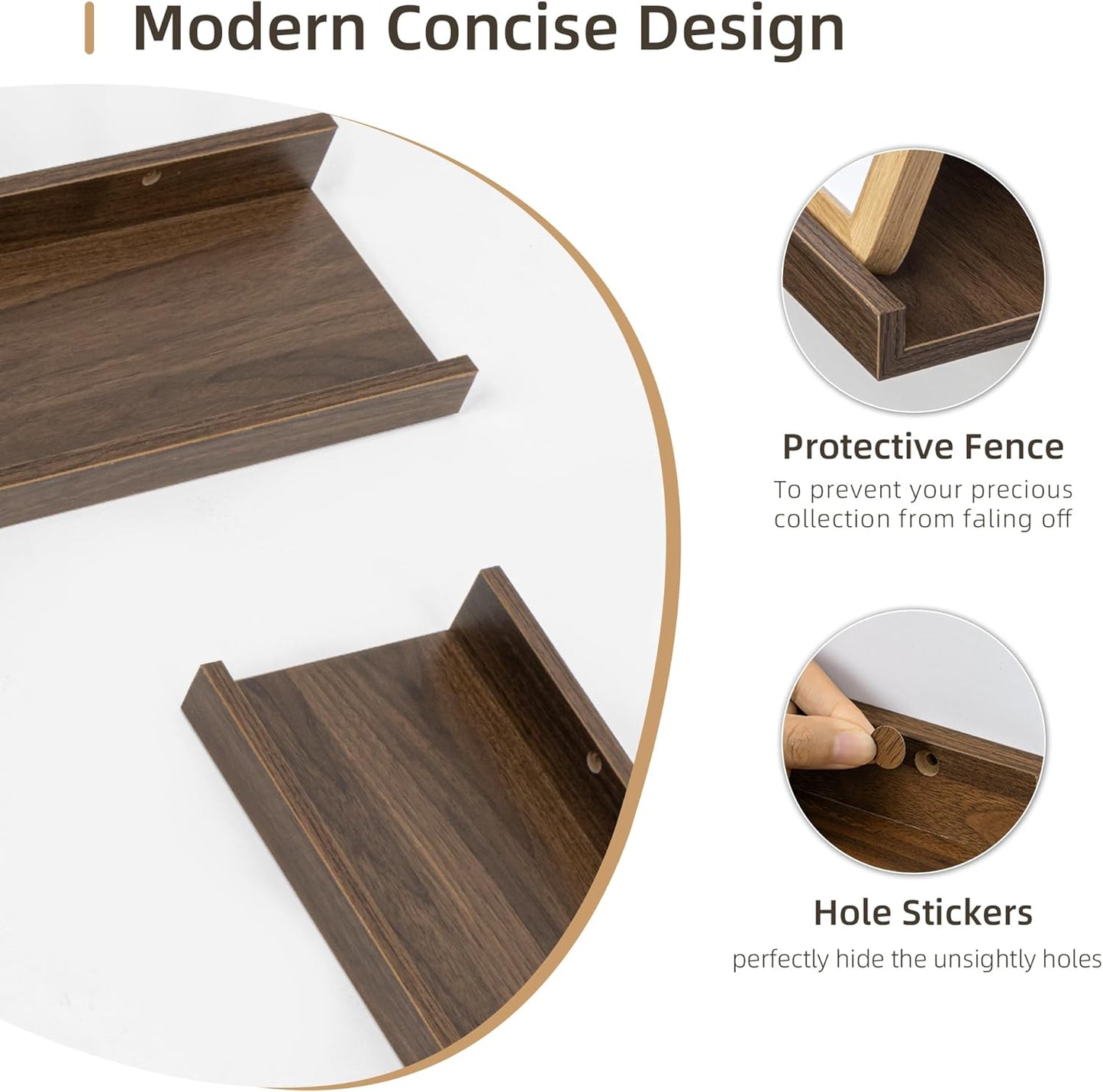 Picture Ledge Shelf, Wood Floating Shelves Set of 2, 36 inch Picture Ledge Shelves, Photo Ledge Nursery Book Shelves Wall Mounted for Living Room Kids' Room Bedroom, Color Walnut