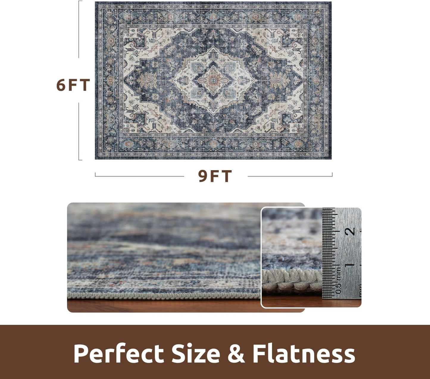 AMOAMI-Area Rug 6X9 Rugs for Living Room-Vintage Soft Blue Rugs for Bedroom-Non Slip Carpet-Machine Washable Rug for Dining Room Living Room Bedroom Office Under Table