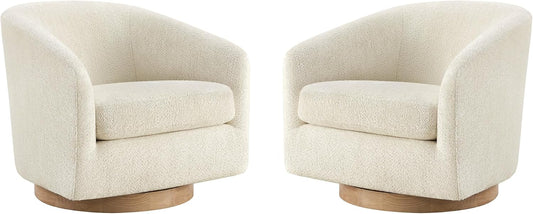 CHITA Swivel Accent Chair Set of 2, FSC Certified Upholstered Fabric Barrel Chair for Living Room, Fully Assembled, Cream