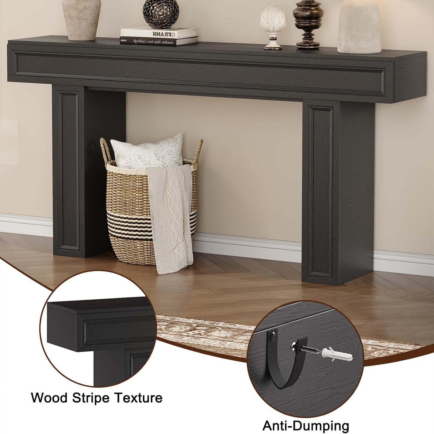 Rresyet 63 Inch Long Console Table, Sofa Table Behind Sofa, Wooden Entryway Table, Farmhouse Entryway Table for Entry, Hallway, Living Room (Black)