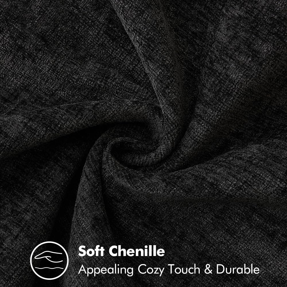 MIULEE Pack of 2 Couch Throw Pillow Covers 12x20 Inch Black Farmhouse Decorative Pillow Covers with Stitched Edge Soft Chenille Solid Dyed Spring Pillow Covers for Sofa Bed Living Room