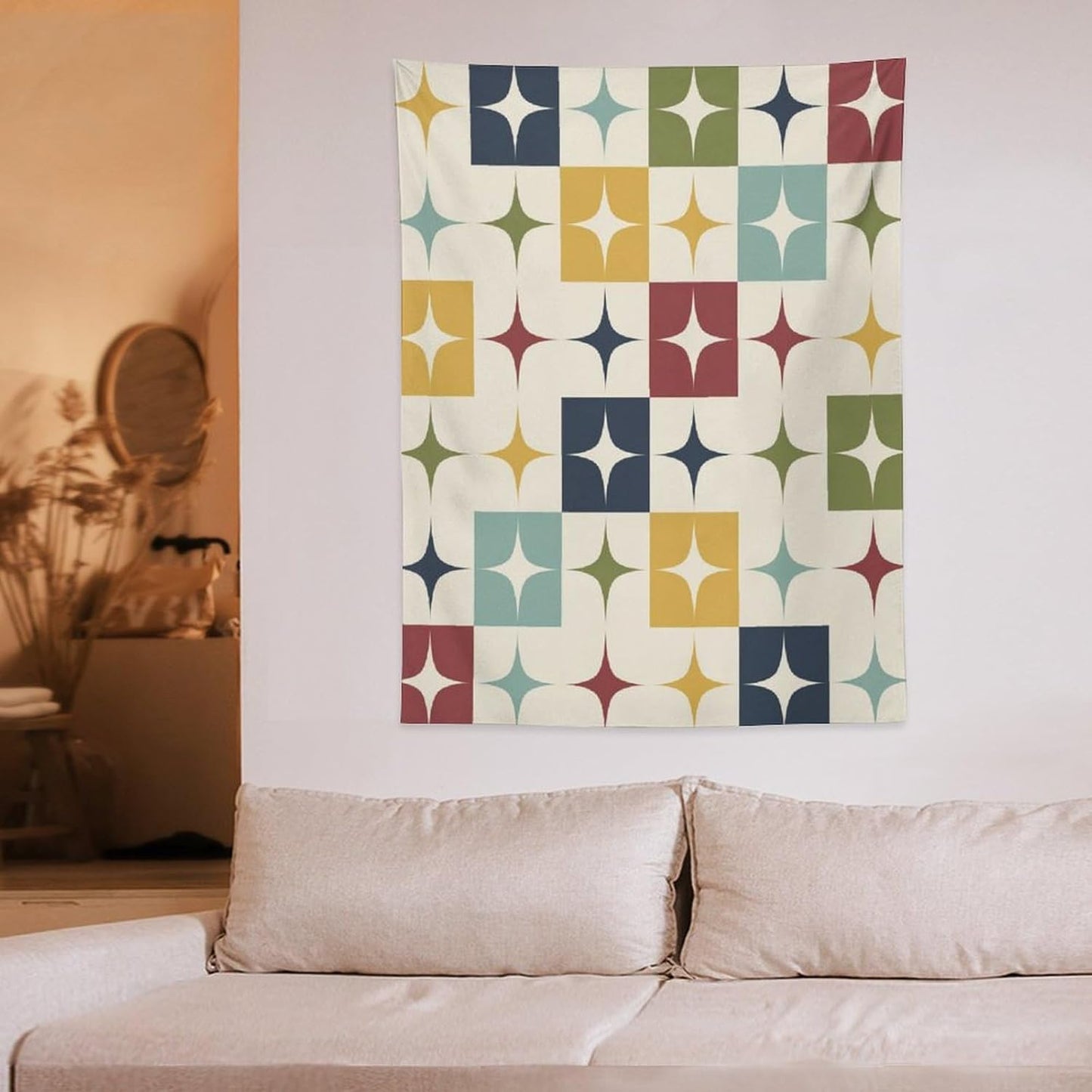 ICMOLYYENLO Boho Medieval Cat Tapestry, Abstract Atomic Starburst Geometric Aesthetic Art Wall Hanging For Bedroom Living Room Dormitory 40x60 Inches