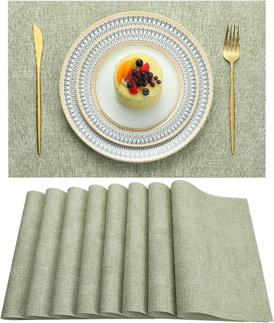 Placemats Set of 6 Washable Heat Resistant Place Mats PVC Woven Dining Table Mat Green 4pcs
