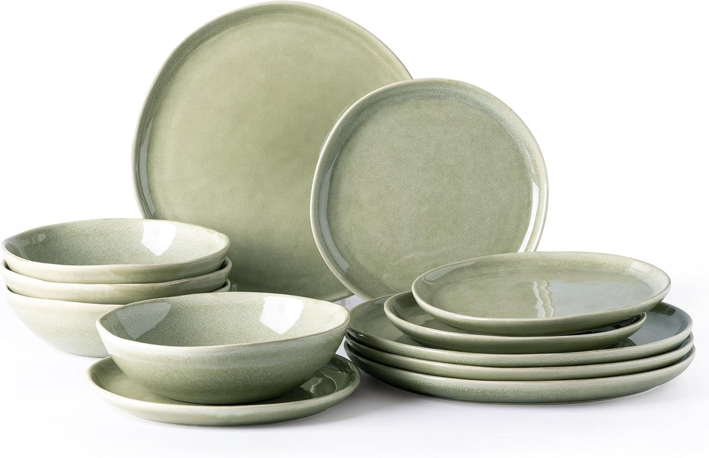 AmorArc Ceramic Dinnerware Sets,Handmade Reactive Glaze Stoneware Plates and Bowls Set,Highly Scratch Resistant | Dishwasher & Microwave Safe Dishes Set,Service for 4 (12pc)