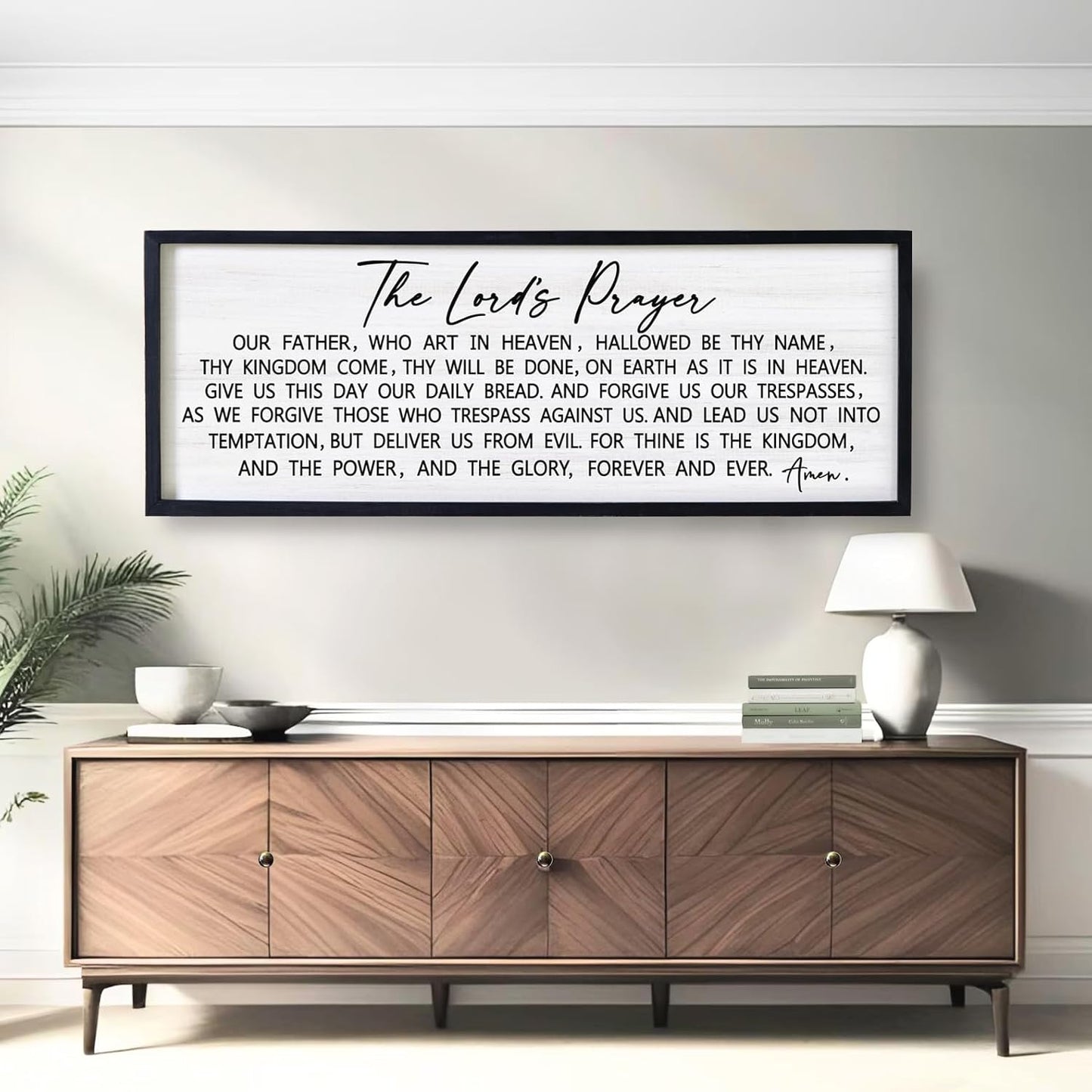 Our Father Prayer Bible Verse Framed Wall Art, 40''×15'' Black Horizontal Religious Christian Lords Prayer Sign for God Jesus Christ Prayer, Rustic Holy Inspirational Catholic Scripture Decor