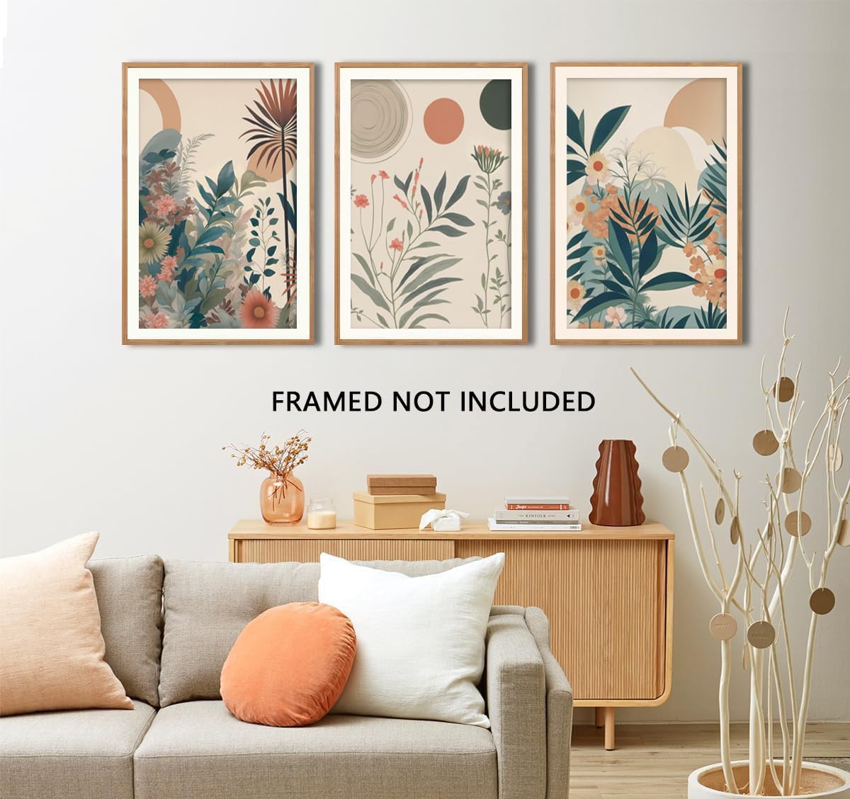 Marllifenney Orange Boho Plants Canvas Wall Art Abstract Botanical Poster Set of 3 Modern Nature Wall Decor Floral Prints Painting Picture for Living Room Bedroom Kitchen Office 12x16in Unframed