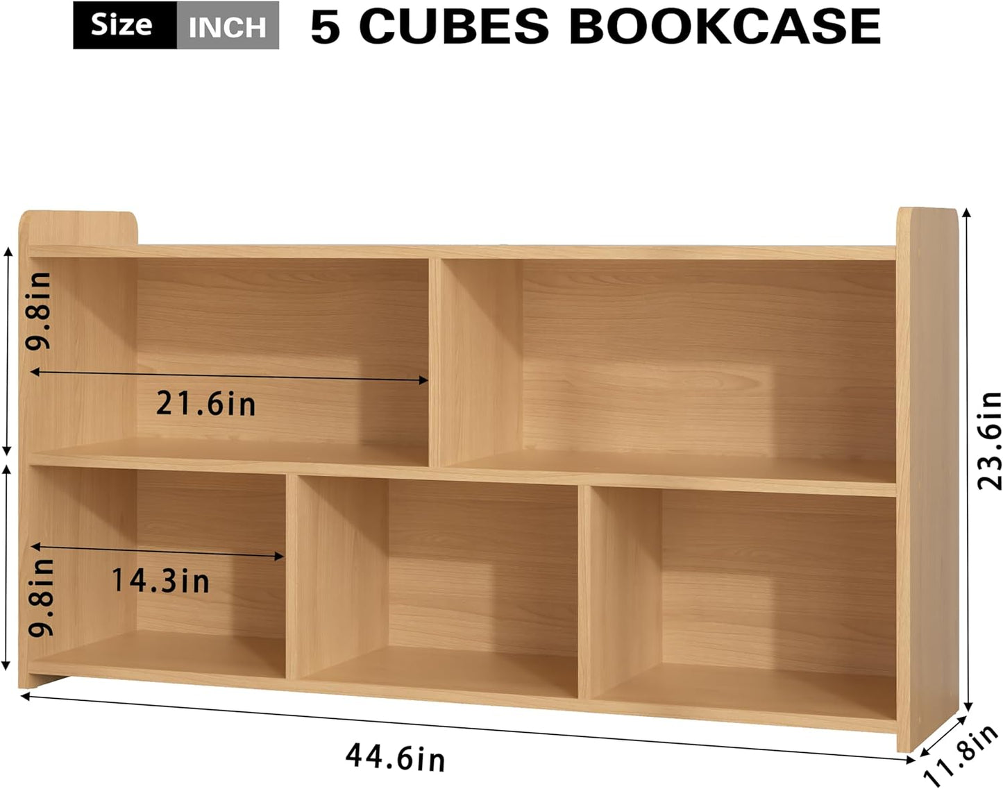 Book Shelf Set of 2, 5 Cubes Storage Organizer, Freestanding Log Bookshelf Cube Shelf for Bedroom, Living Room, Home Office, Open Bookshelf Wooden Bookcase