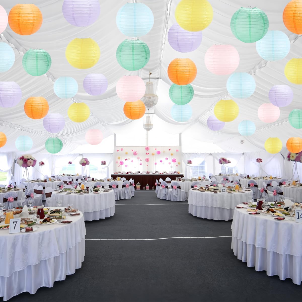 Paper Lanterns Pastel Round Hanging Chinese Lanterns for Birthday Baby Shower Rainbow Easter Party Decorations Pack of 12