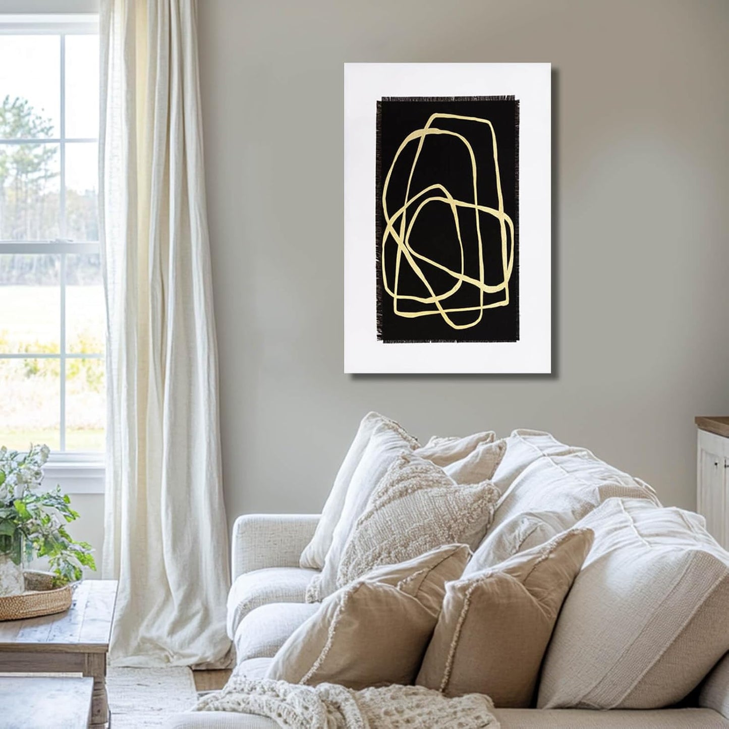 CHUDANHAO Minimalist Home Decor Black and Gold Canvas Painting Line Artwork Neutral Wall Art 24"x36" Bedroom Decorations Kitchen Art