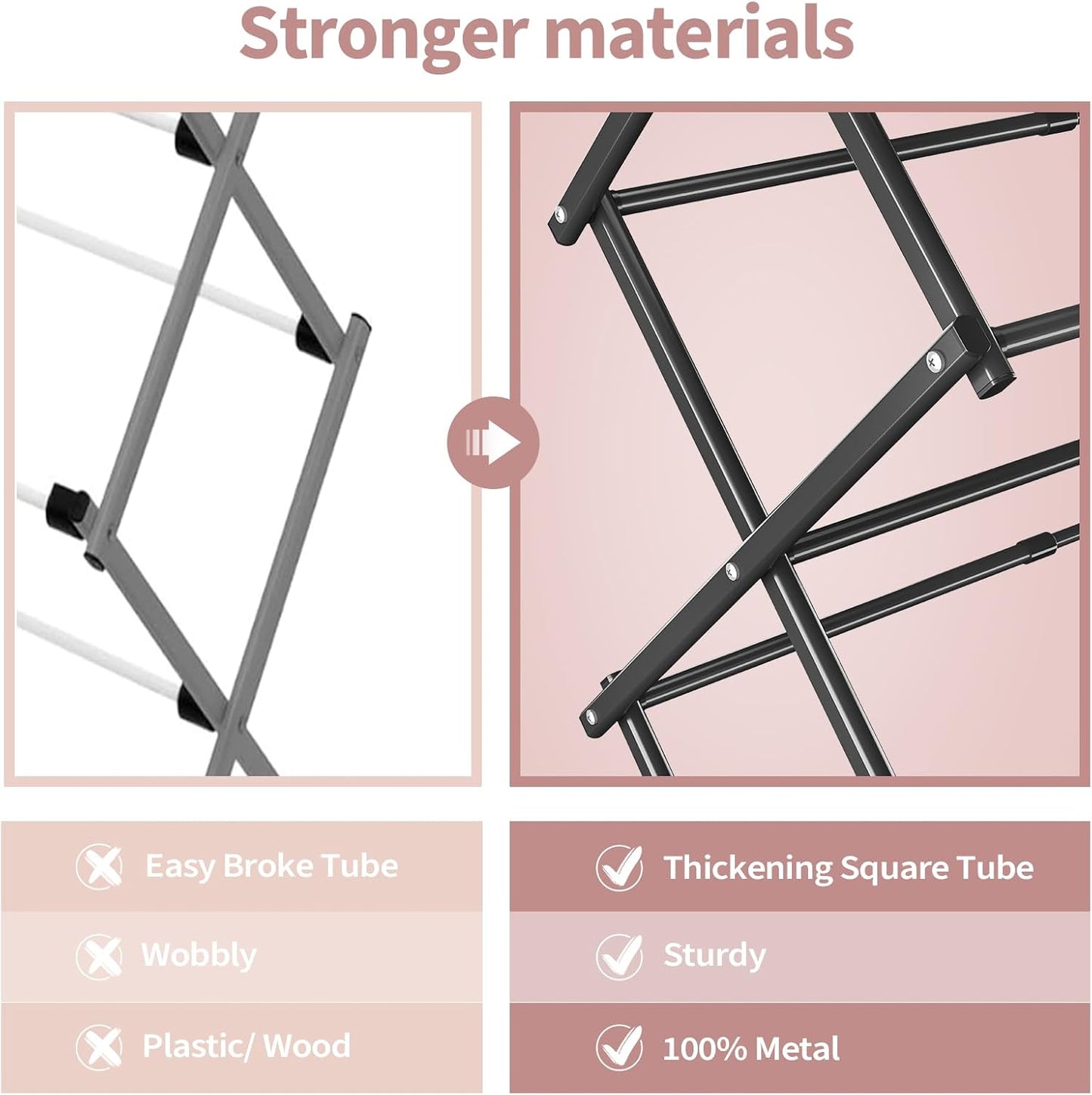 APEXCHASER Clothes Drying Rack, 3-Tier Laundry Drying Rack for Clothes, Expandable Metal Clothing Dryer, Collapsible Towel Rack, Air Drying Rack, Black