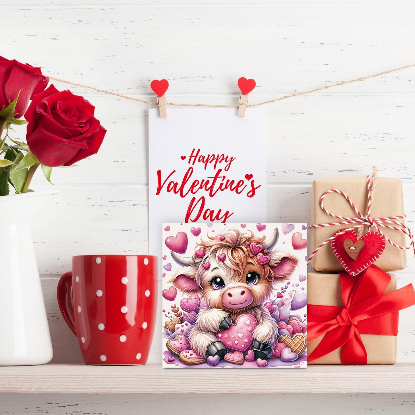 Valentines Day Decor Valentines Day Decorations Valentines Day Office Decor Valentines Day Table Decor Pink Valentines Day Decorations Valentines Decor Gifts for Girlfriend, Highland Cow Wooden Decor