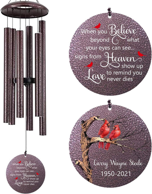 Personalized Sympathy Wind Chimes, Cardinal Wind Chime, in Memory for Loss of Loved Dad/Mom/Ones, Metal Memorial Sympathy Gifts, 36inch Deep Tone Wind Chime, in Loving Memory
