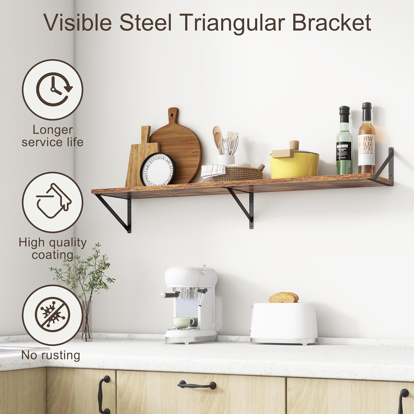 Floating Shelves 48 Inch Long, 10" Deep Floating Shelves, Wall Shelves 48 x 10, Set of 2, Wide Large Display Storage Shelves for Bathroom, Living Room, Rustic Wood Shelves with Brackets, Rustic Brown