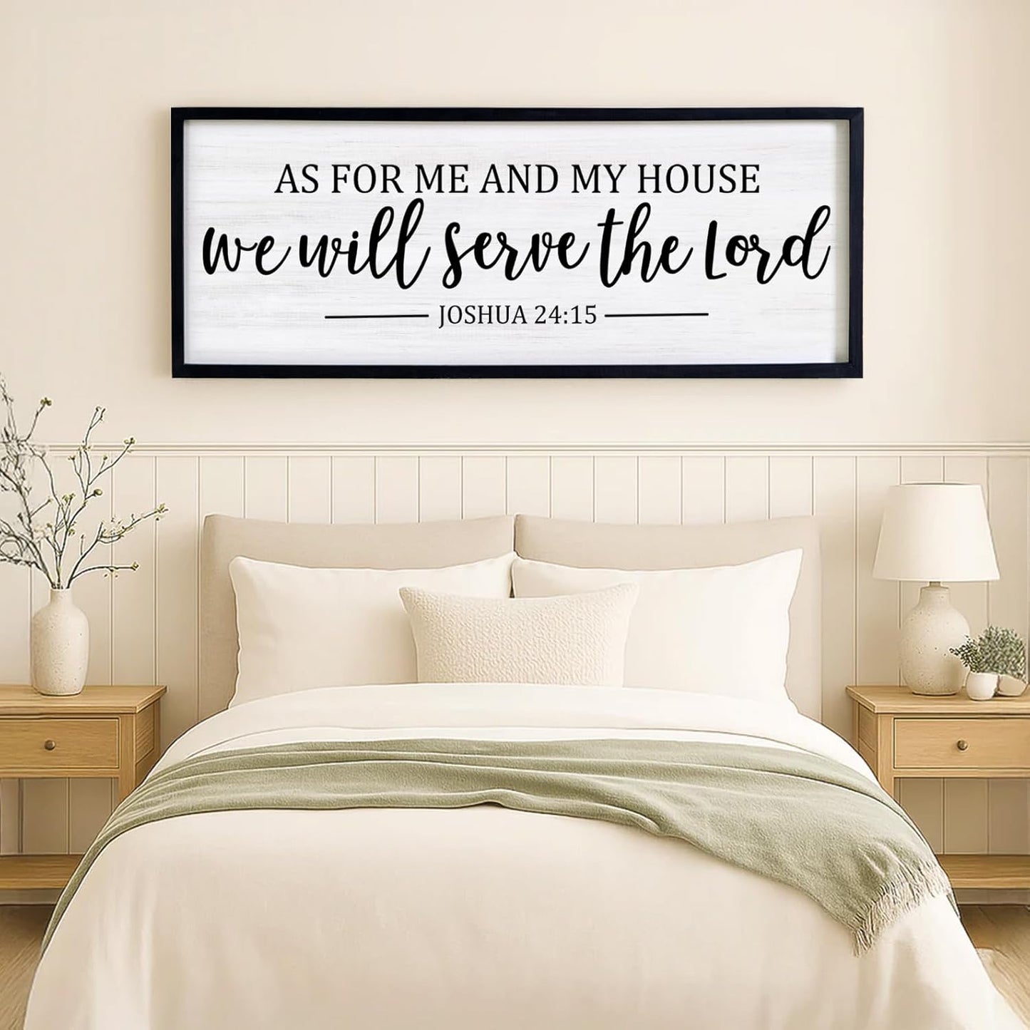 As For Me And My House We Will Serve The Lord Framed Wall Art, 40''×15'' Vintage Positive Religious Bible Verse for Christian God Jesus Christ Prayer, Rustic Long Holy Catholic Scripture Decor
