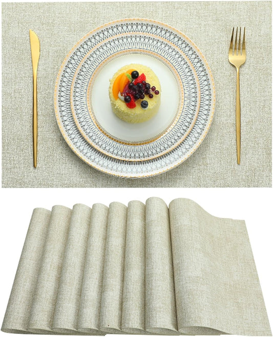 Placemats Set of 4 Washable Heat Resistant Place Mats PVC Woven Dining Table Mat Beige 4pcs