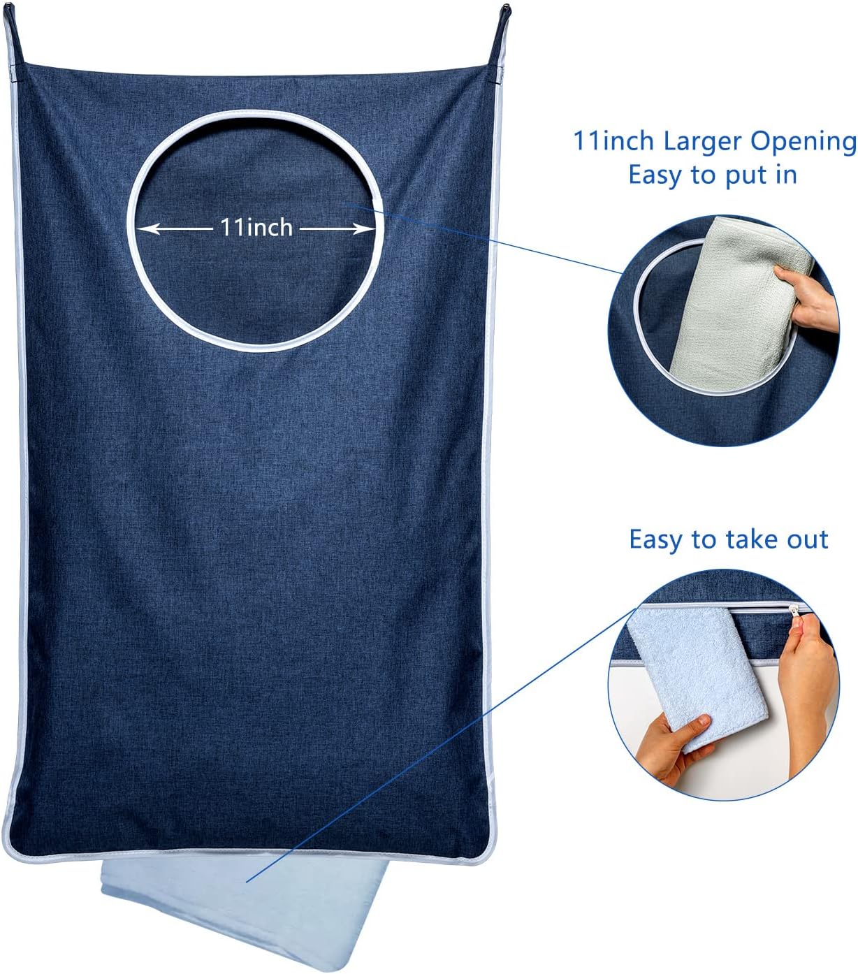 KEEPJOY Large Size 2Pack Hanging Laundry Hamper Bag, Door Hamper with 2 Hooks for Dirty Clothes - 35X21.6 inch - Blue (2Pack)