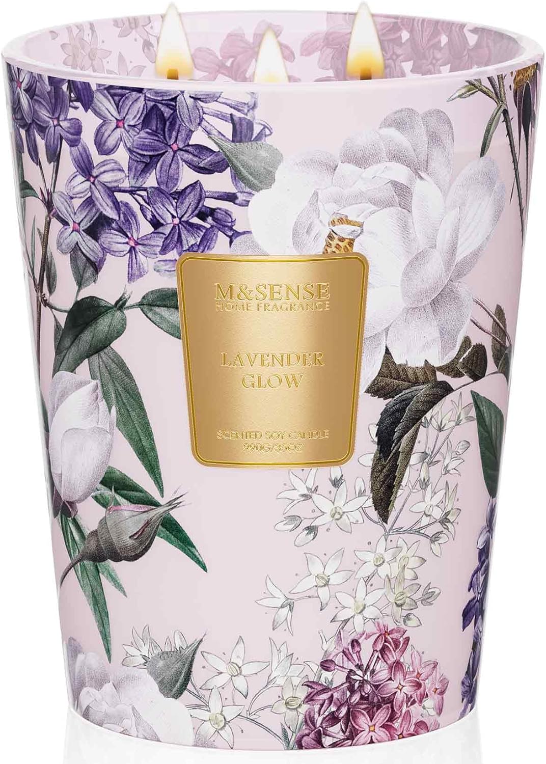 M&SENSE Extra Large Lavender Soy Candles for Home Scented 35oz 150 Hour Long Lasting Slow Burning, 3-Wick Natural Aromatherapy Candle Highly Scented Home Fragrance Gift for Women Men