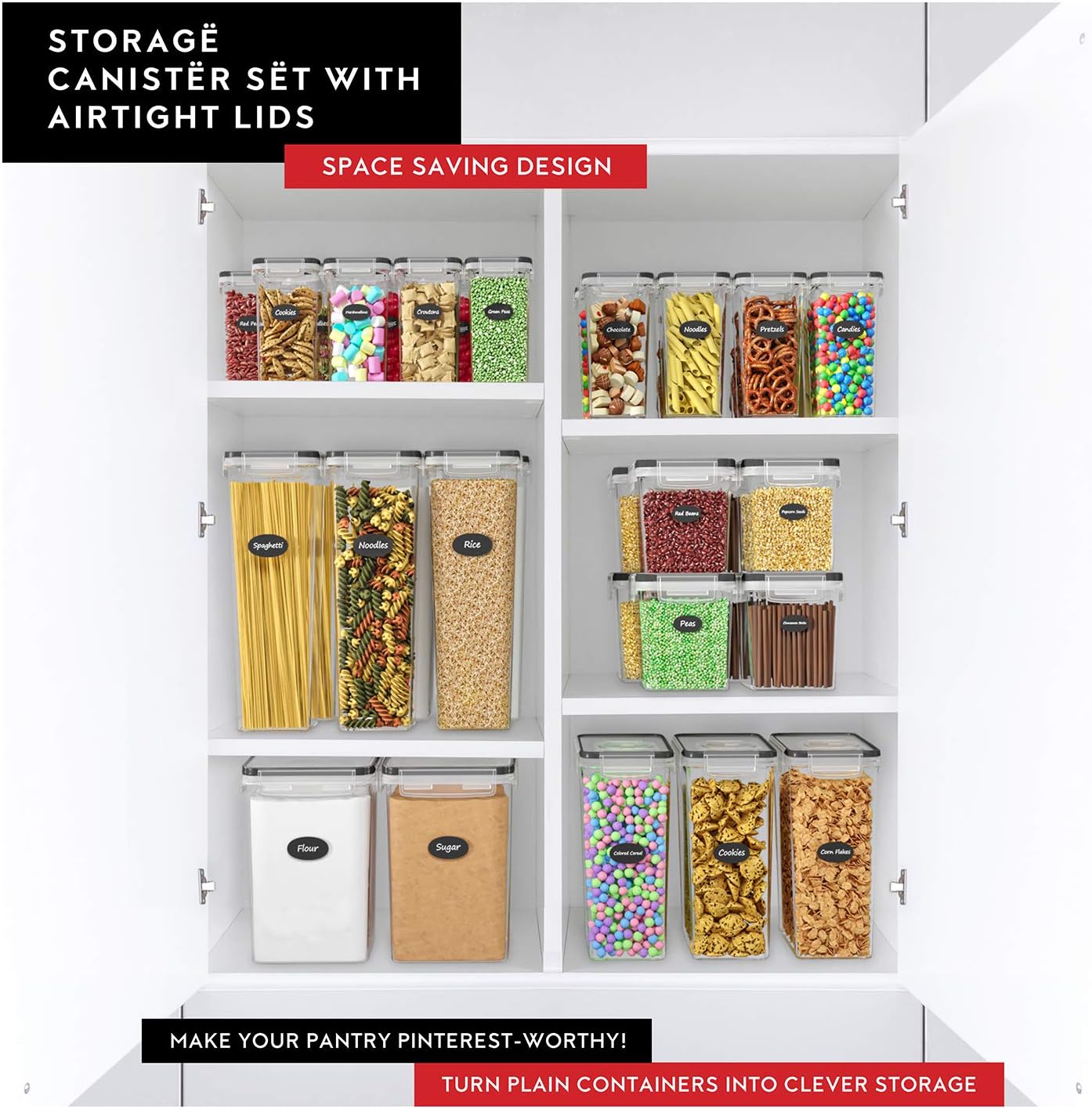 Cereal Containers Storage 3 Pack 135 fl. oz Cereal Dispenser Countertop, Airtight Food Storage Containers for Pantry Organization and Storage, Bpa-free Cereal Storage Container with Marker & Labels