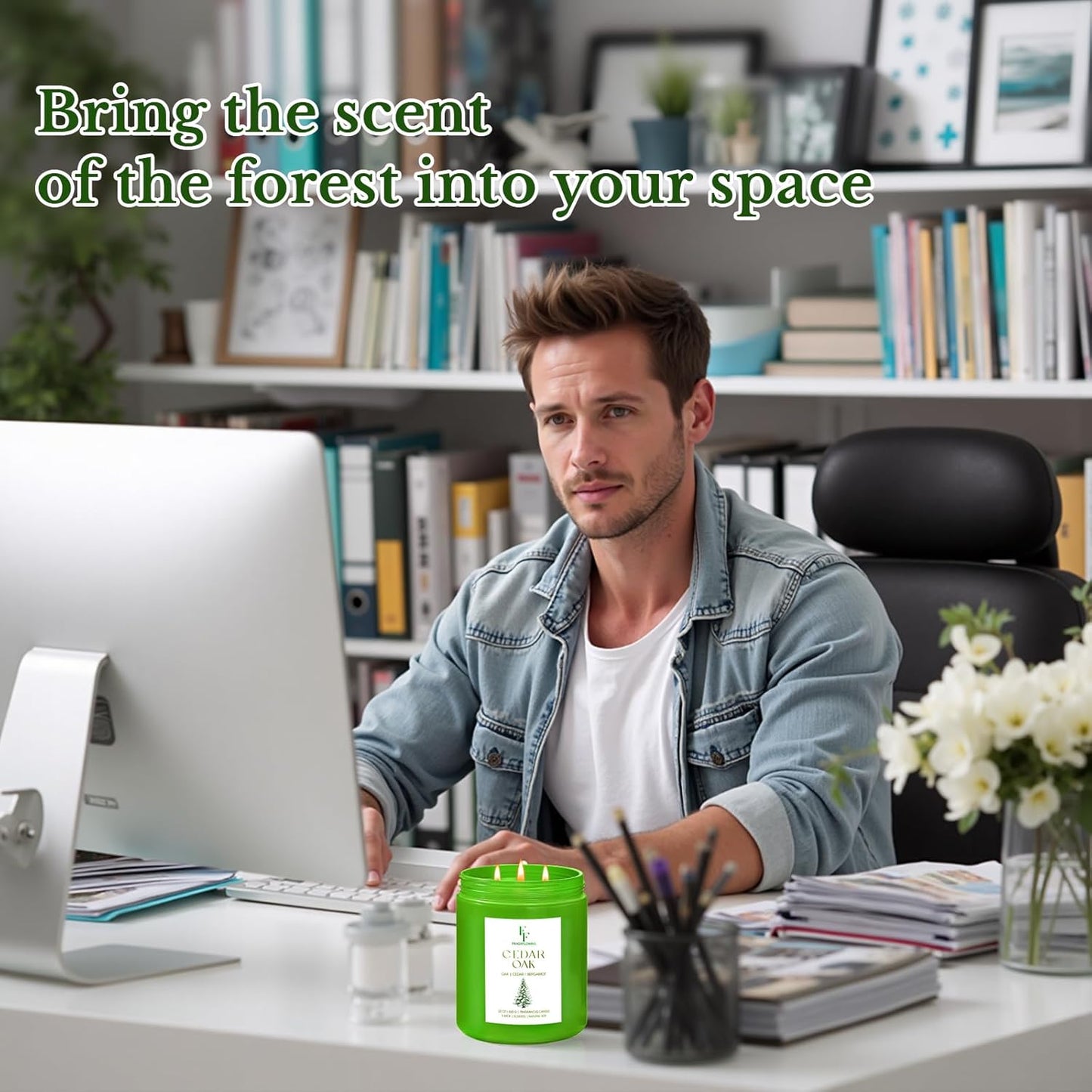 Cedar Oak Large Scented Candle, 3-Wick 22oz Long Lasting Scented Candle, Natural Soy Wax Aromatherapy Candle for Home, Autumn Candle Gifts for Women Men